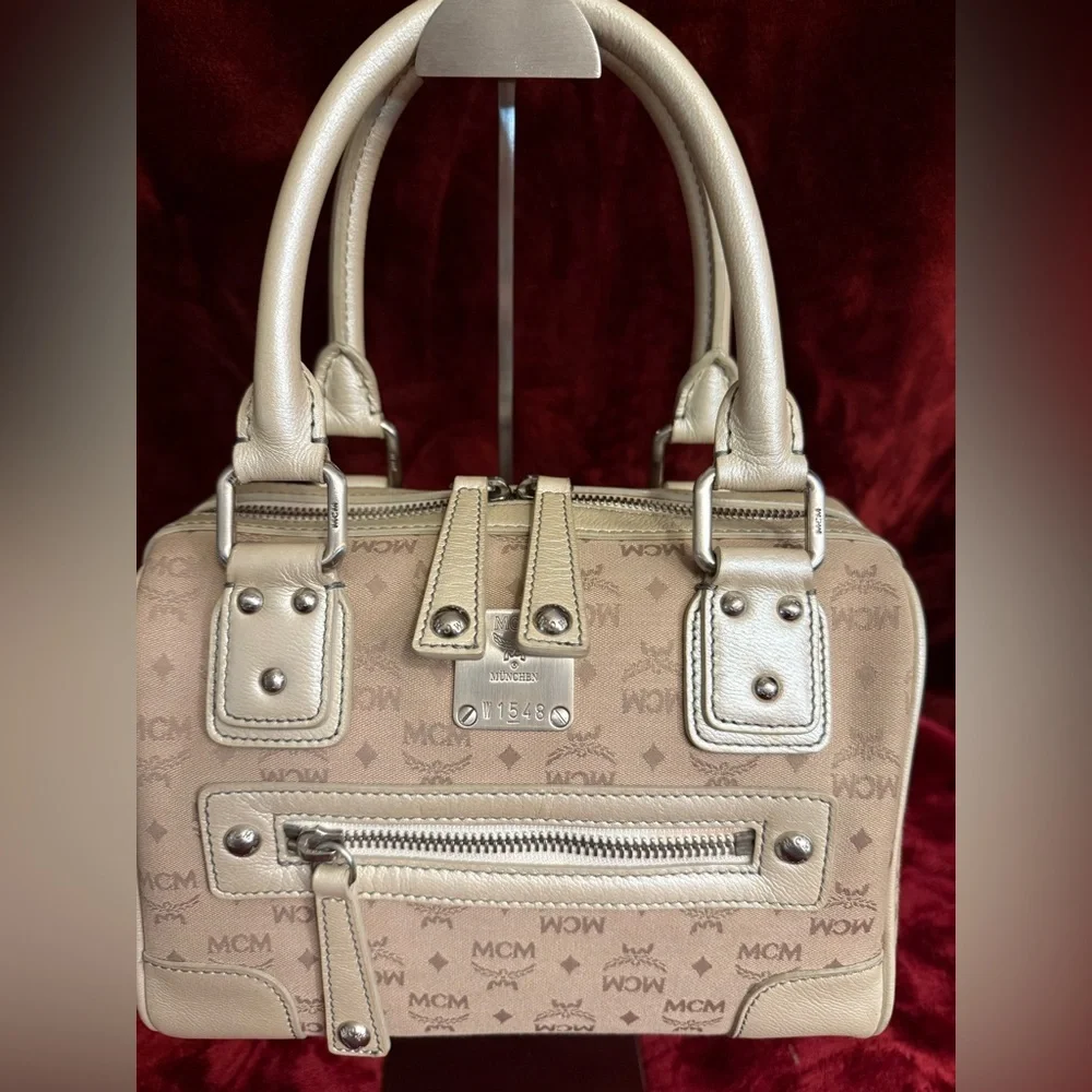 MCM Cream Satchel Bag with detachable tassel